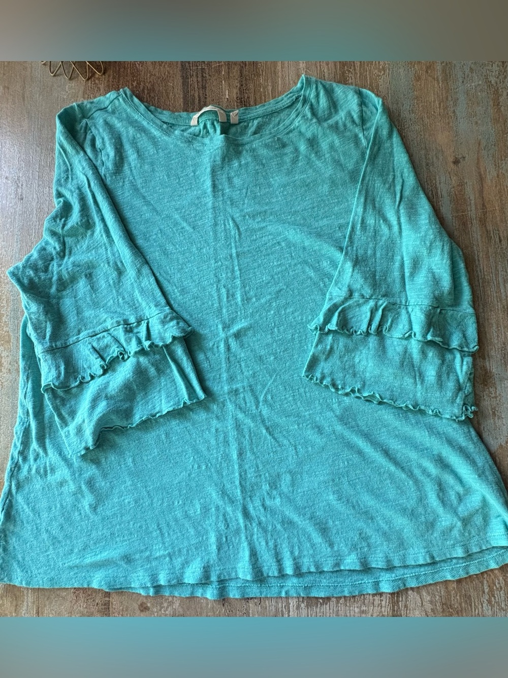 Soft Surroundings Teal Ruffle-Sleeve Knit Top